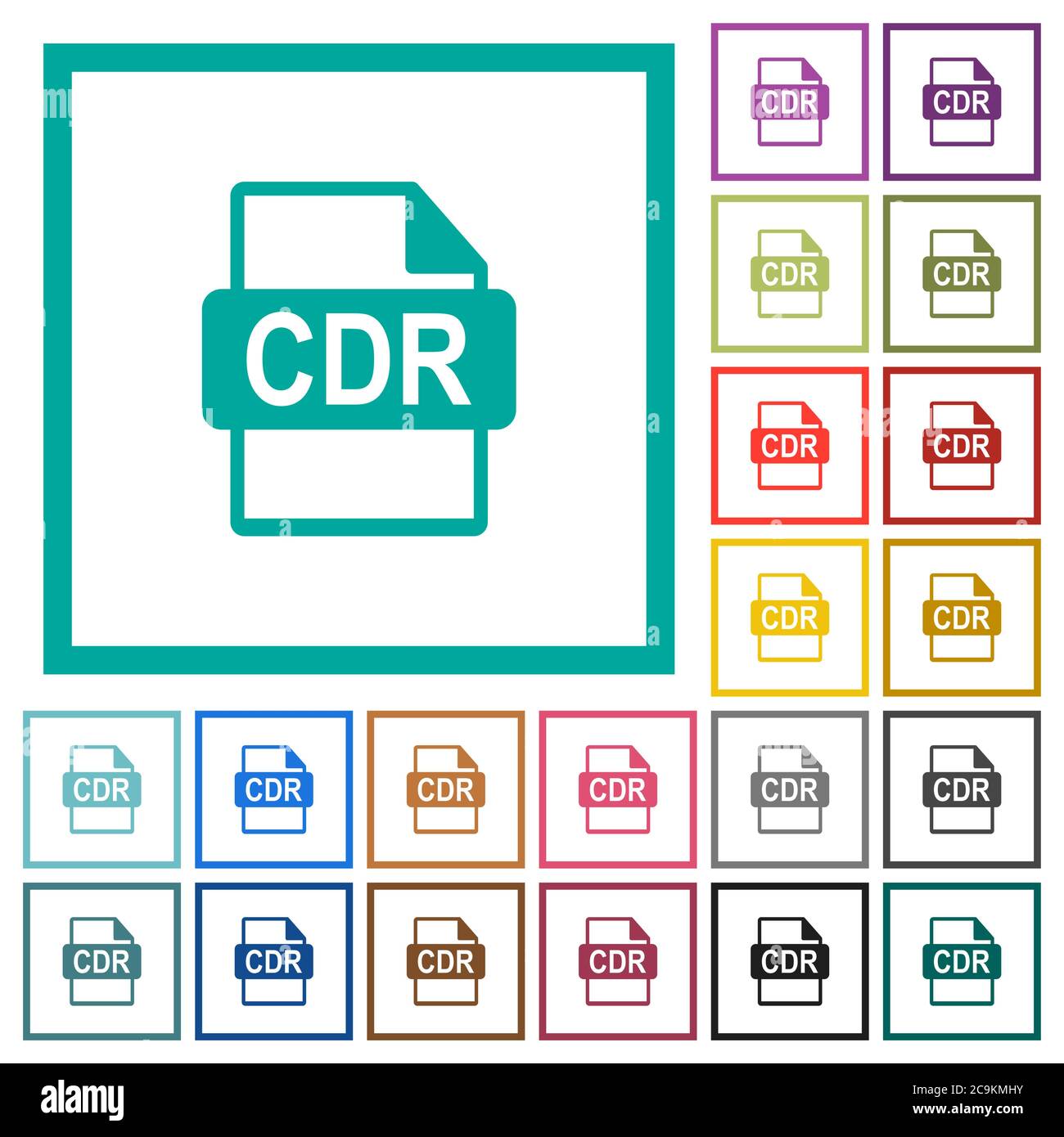 Formato de archivo CDR iconos de color plano con cuadros de cuadrante sobre  fondo blanco Imagen Vector de stock - Alamy