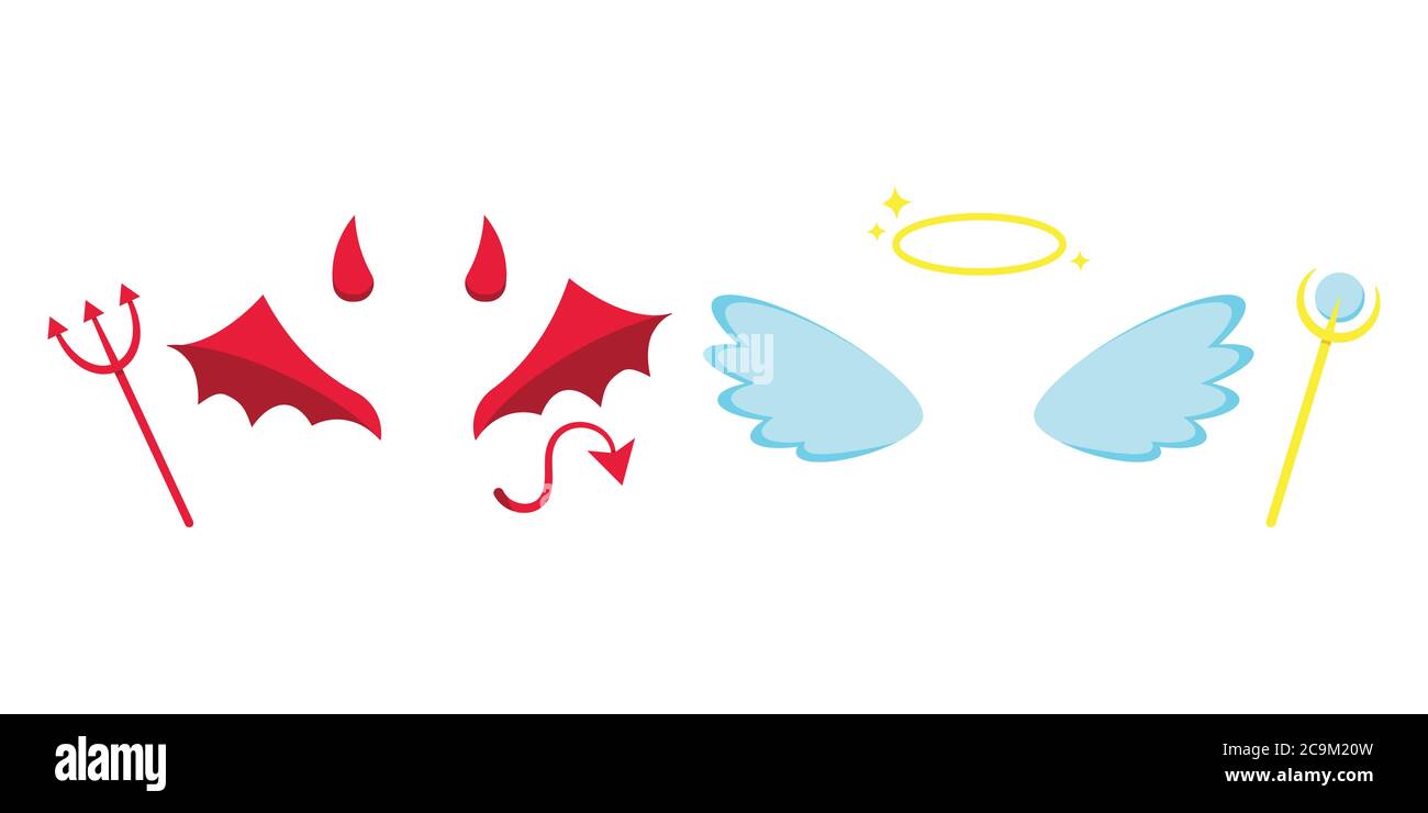 Ángel y diablo o demonio disfraz atributos icono conjunto aislado sobre  fondo blanco Imagen Vector de stock - Alamy