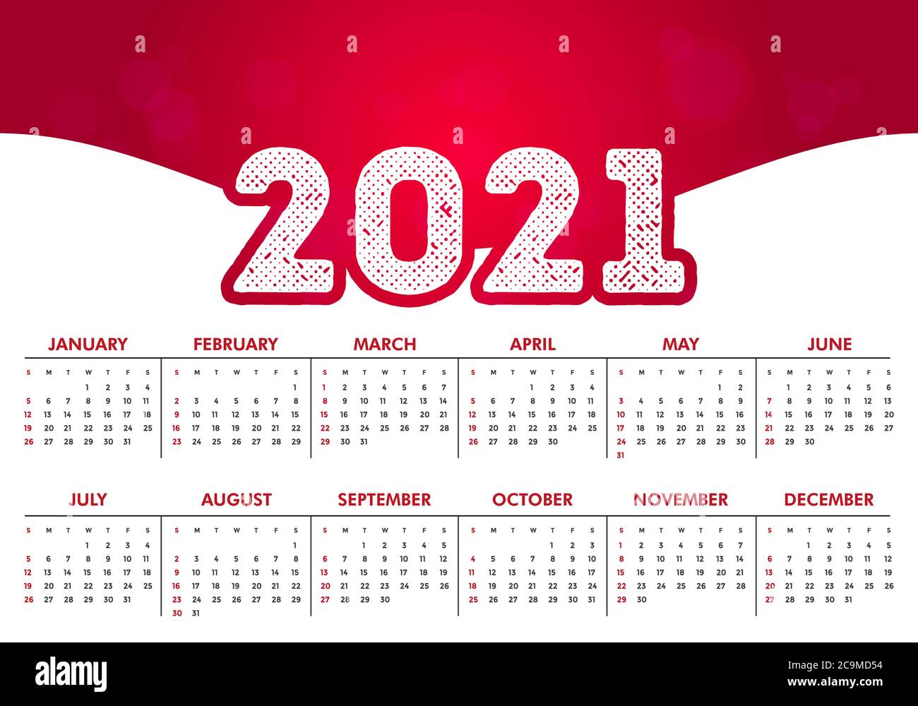 Calendario 2021. Calendario del año Nuevo 2021. Ilustración vectorial para el diseño. Ilustración del Vector