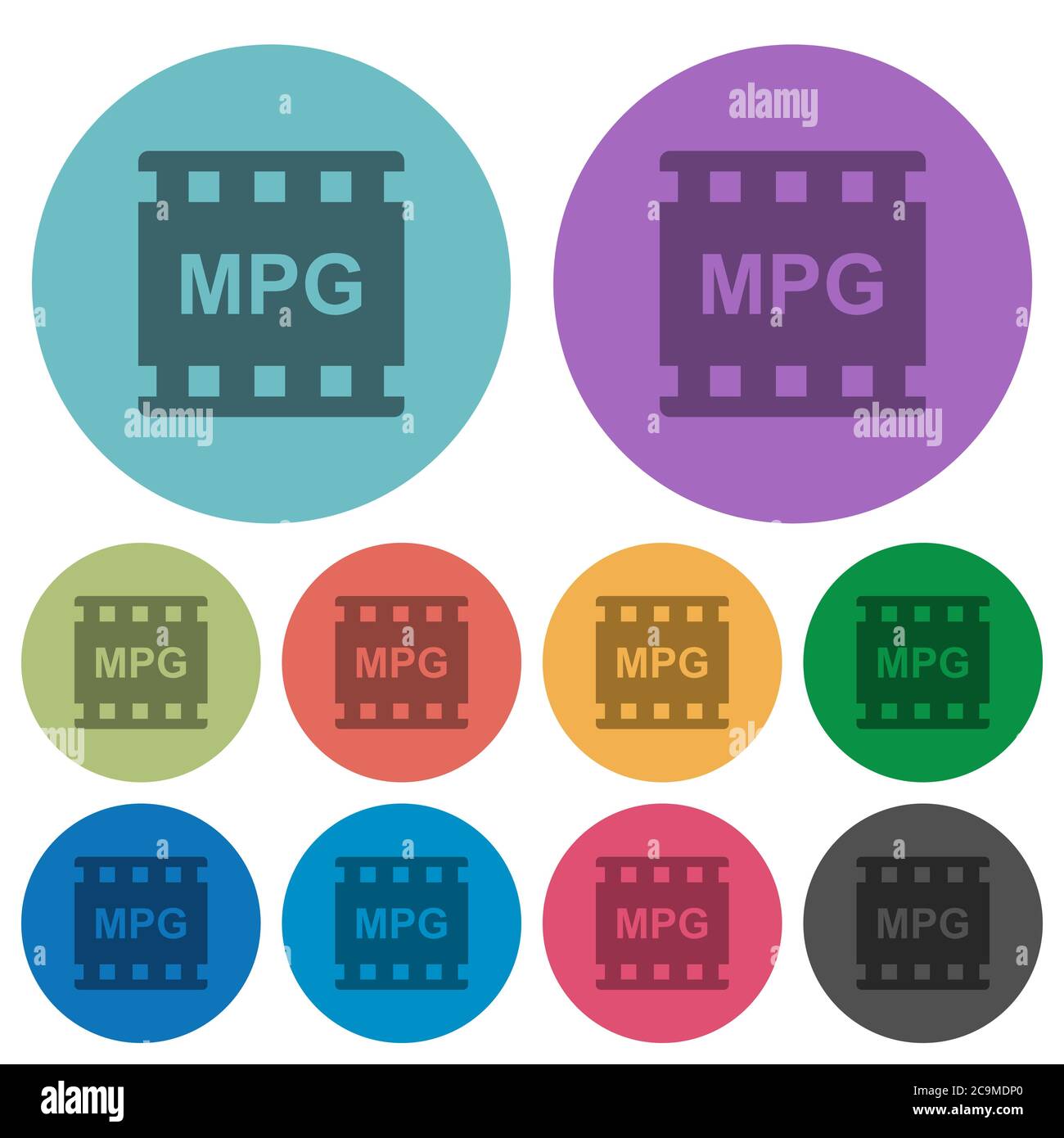 FORMATO DE película MPG iconos planos más oscuros sobre fondo redondo de  color Imagen Vector de stock - Alamy