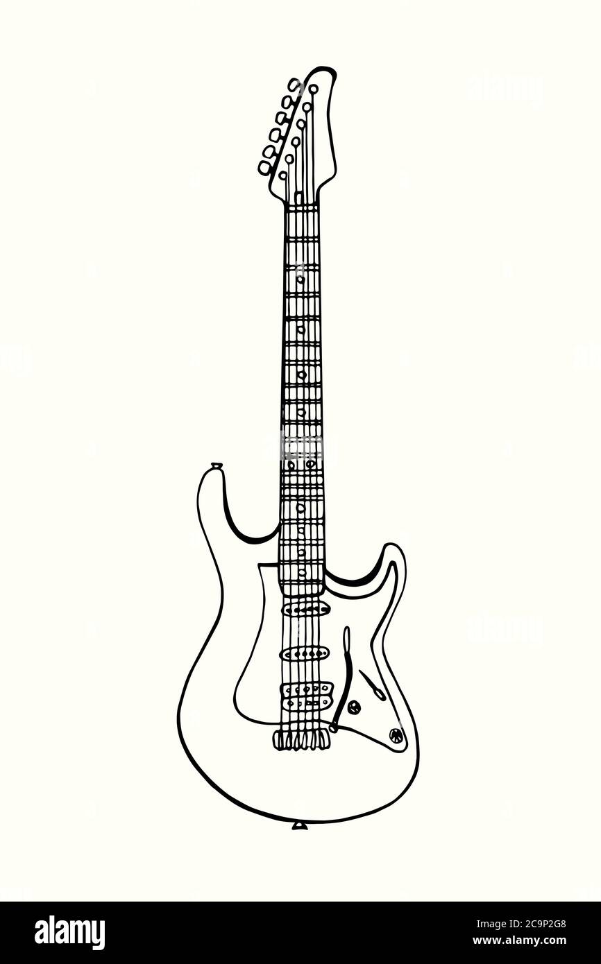 Guitarra eléctrica, grabado de fideos dibujado a mano estilo vintage, dibujo,  ilustración de contorno Fotografía de stock - Alamy