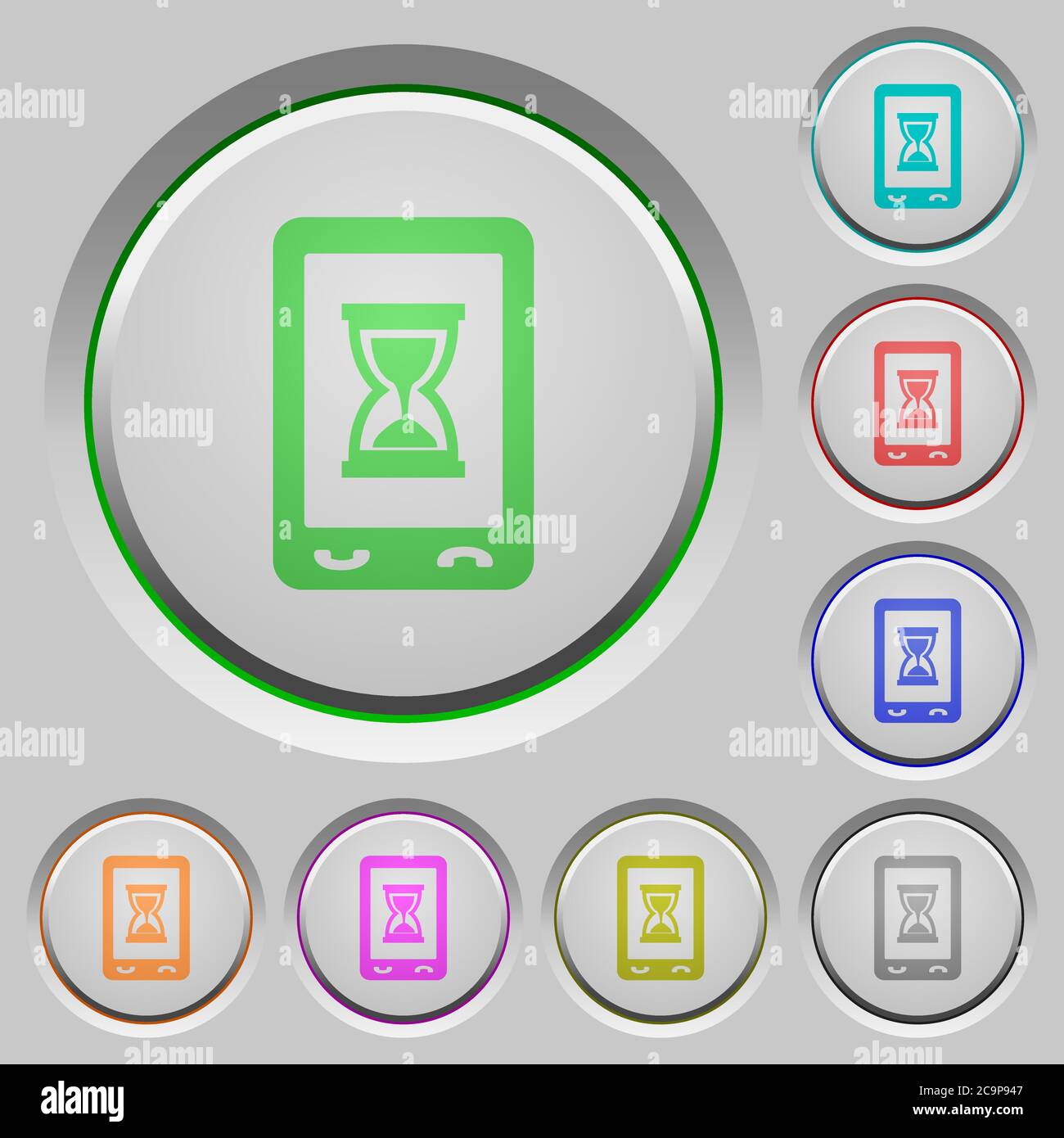 Iconos de color de trabajo móvil en botones pulsadores hundidos Ilustración del Vector