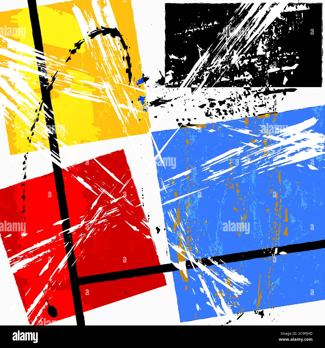 patrón abstracto, arte en la tradición bauhaus, con estructura de grunge, trazos, salpicaduras y cuadrados Ilustración del Vector