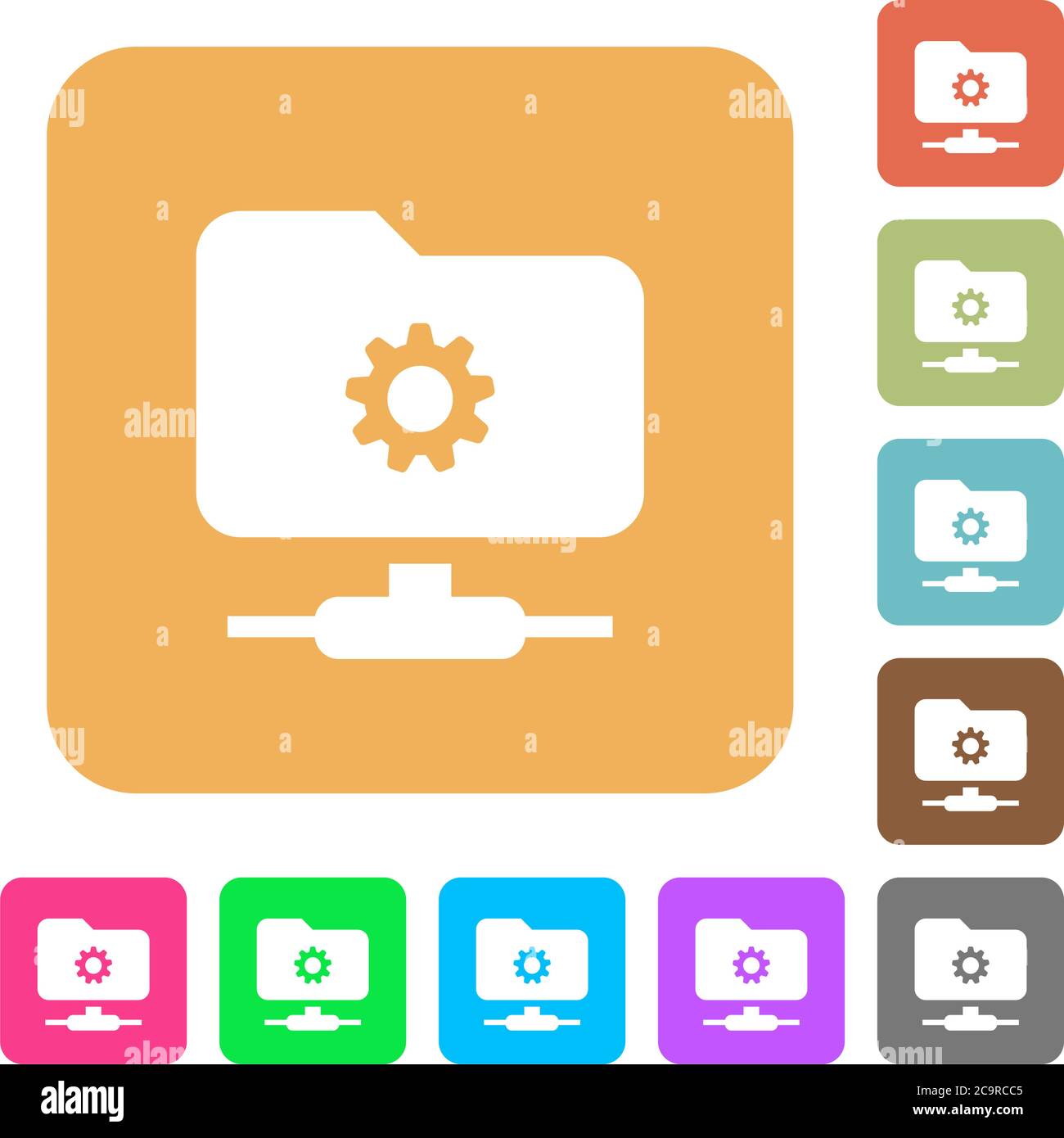 Configuración de FTP iconos planos sobre fondo cuadrado redondeado de colores vivos. Ilustración del Vector