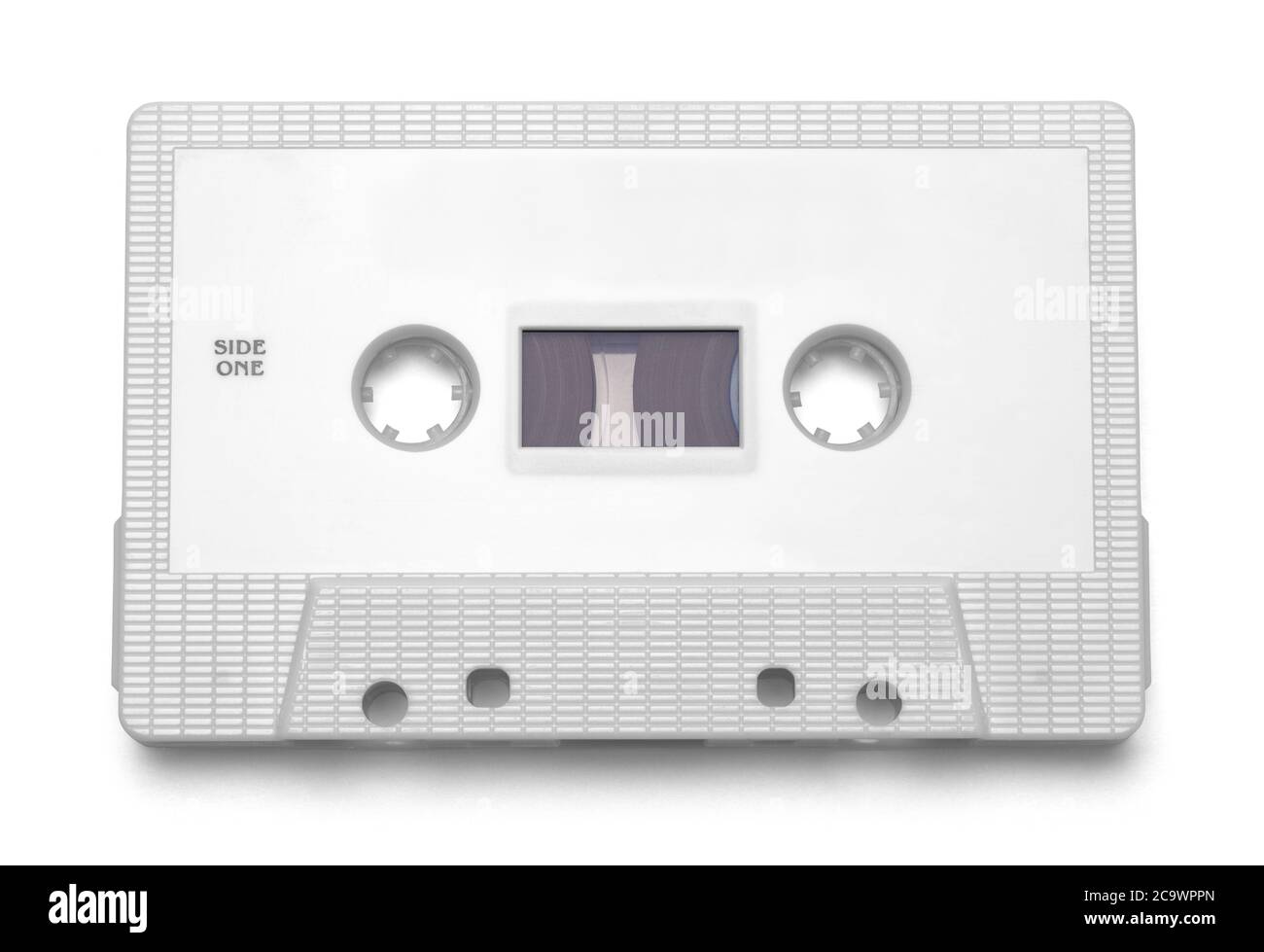 Casete de cinta de audio con espacio de copia aislado en blanco. Foto de stock