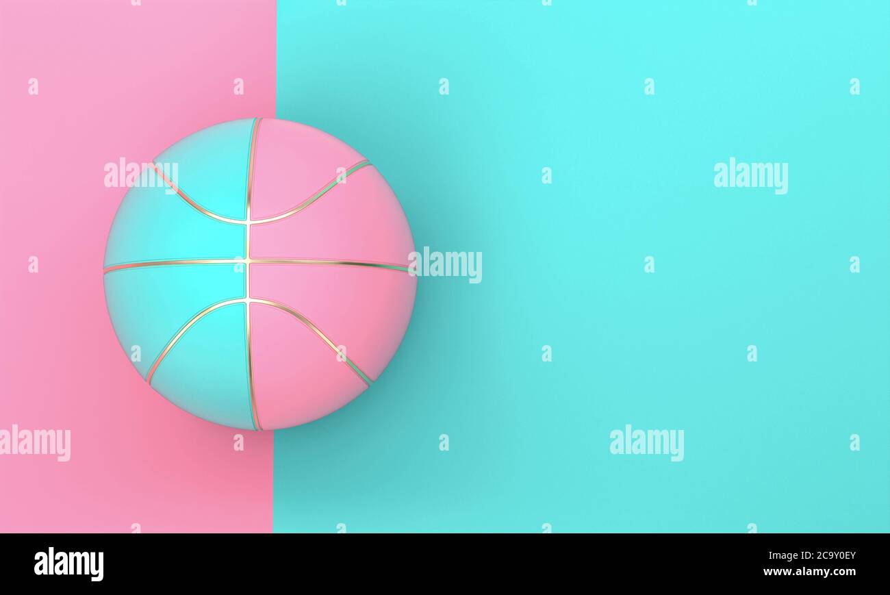 pelota de baloncesto azul y rosa con inserciones de oro sobre fondo de dos tonos. renderizar en 3d. Foto de stock