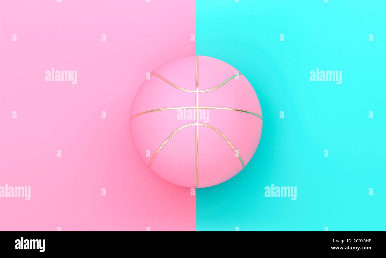 baloncesto rosa con inserciones de oro sobre fondo de dos tonos. renderizar en 3d. Nadie alrededor, concepto deportivo Foto de stock