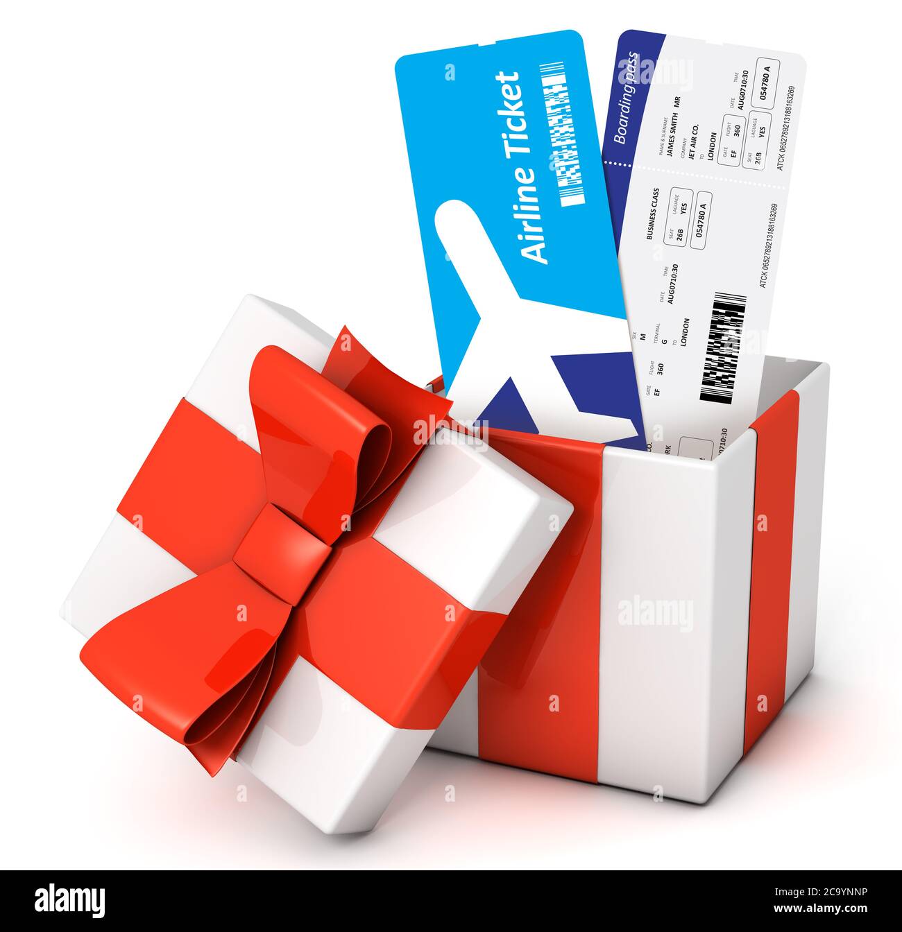 Billetes de avión en una caja de regalo aislada sobre blanco Fotografía de  stock - Alamy