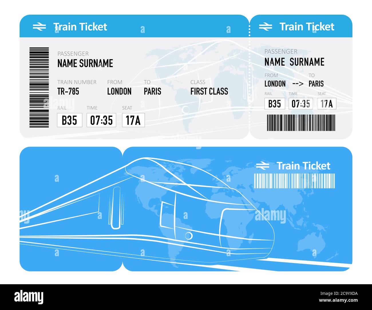 Billete de tren sobre fondo blanco Fotografía de stock - Alamy