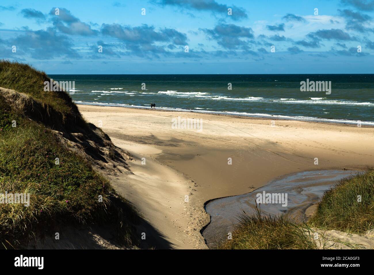 Playa, Dünen, Küste, Horizont, Sandbank, Meer, Wolken, Wasser, Wasserlauf, viento, Landschaft, Nordsee, breiter Strand, Foto de stock