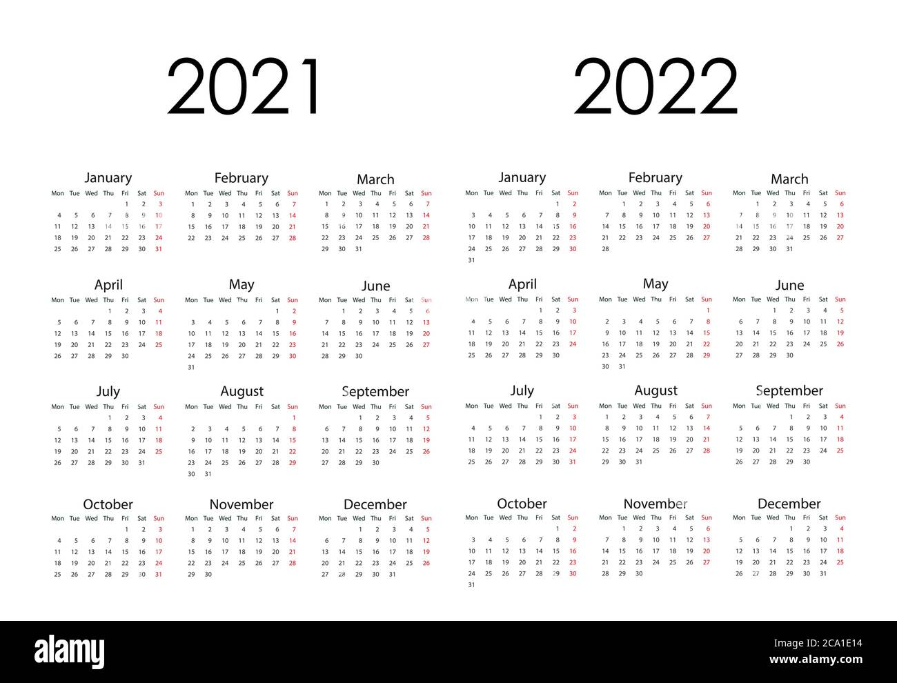 Calendario 2021 2022 La Semana Comienza El Lunes Ilustración Vectorial Diseño Plano Imagen 