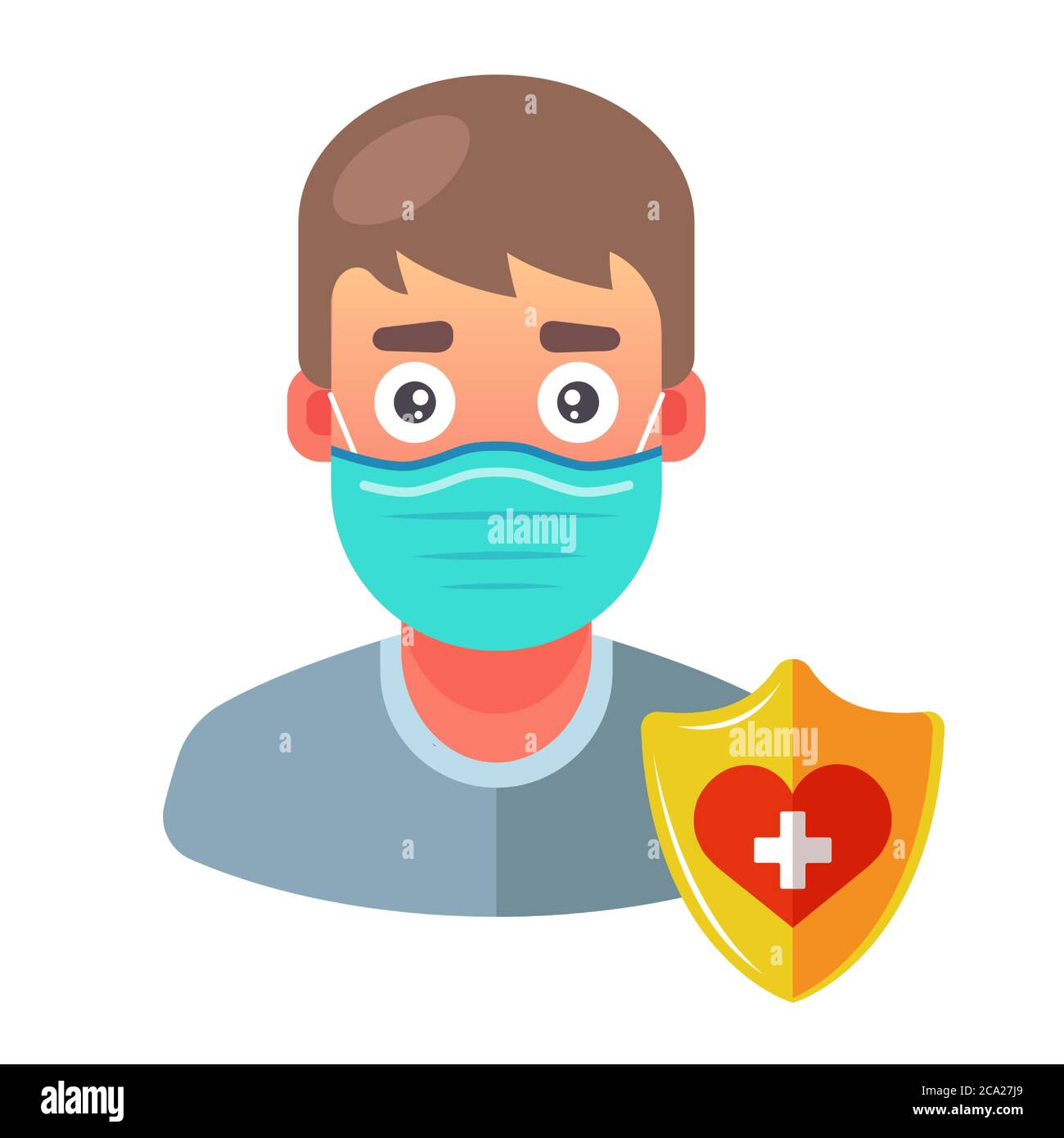 un hombre en una máscara médica se protege de enfermedades. Ilustración vectorial de caracteres planos. Ilustración del Vector
