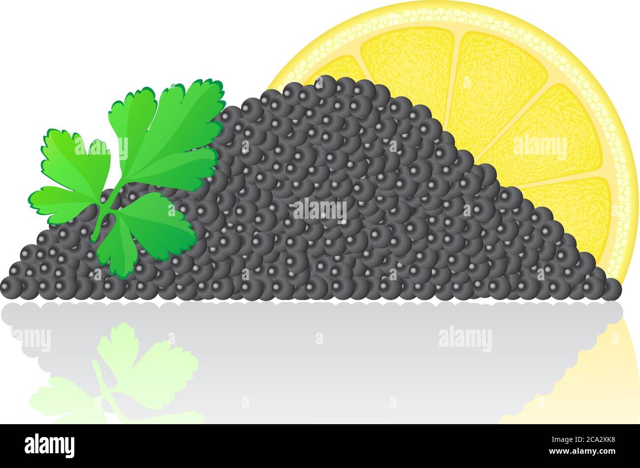 caviar negro con limón y perejil vector ilustración. Foto de stock