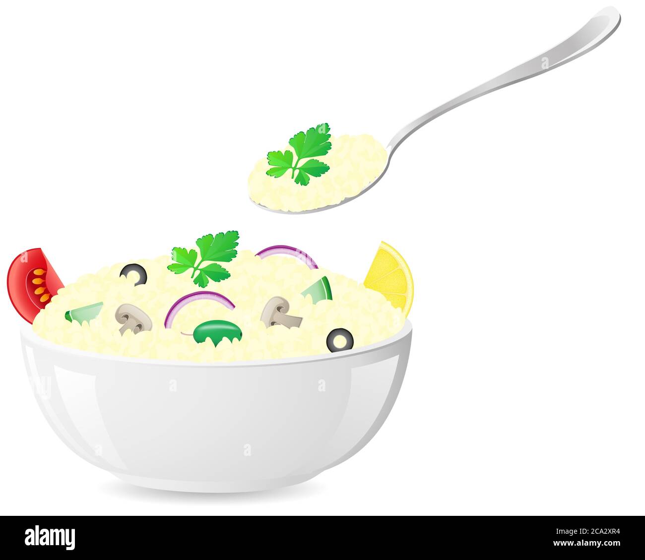arroz italiano con verduras vector ilustración aislada sobre fondo blanco. Foto de stock