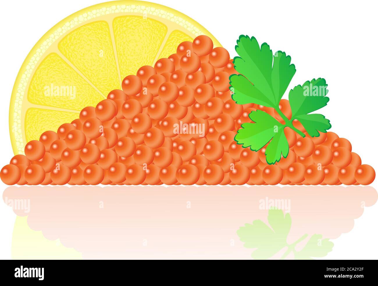 caviar rojo con limón y perejil vector ilustración. Foto de stock