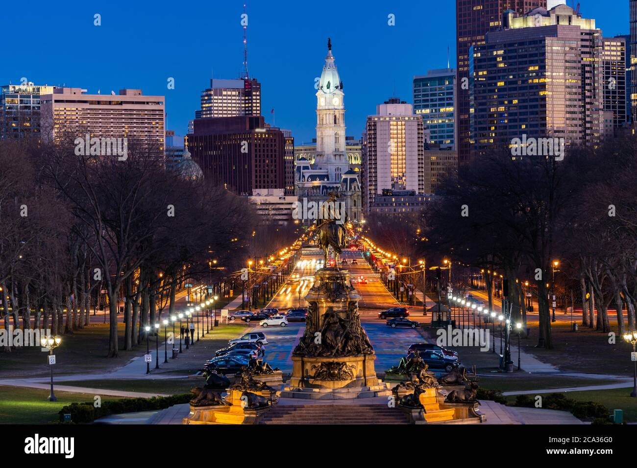 Philladelphia City Hall Clock Tower en Philladelphia, Pennsylvania, Estados Unidos. Puesta de sol. Foto de stock