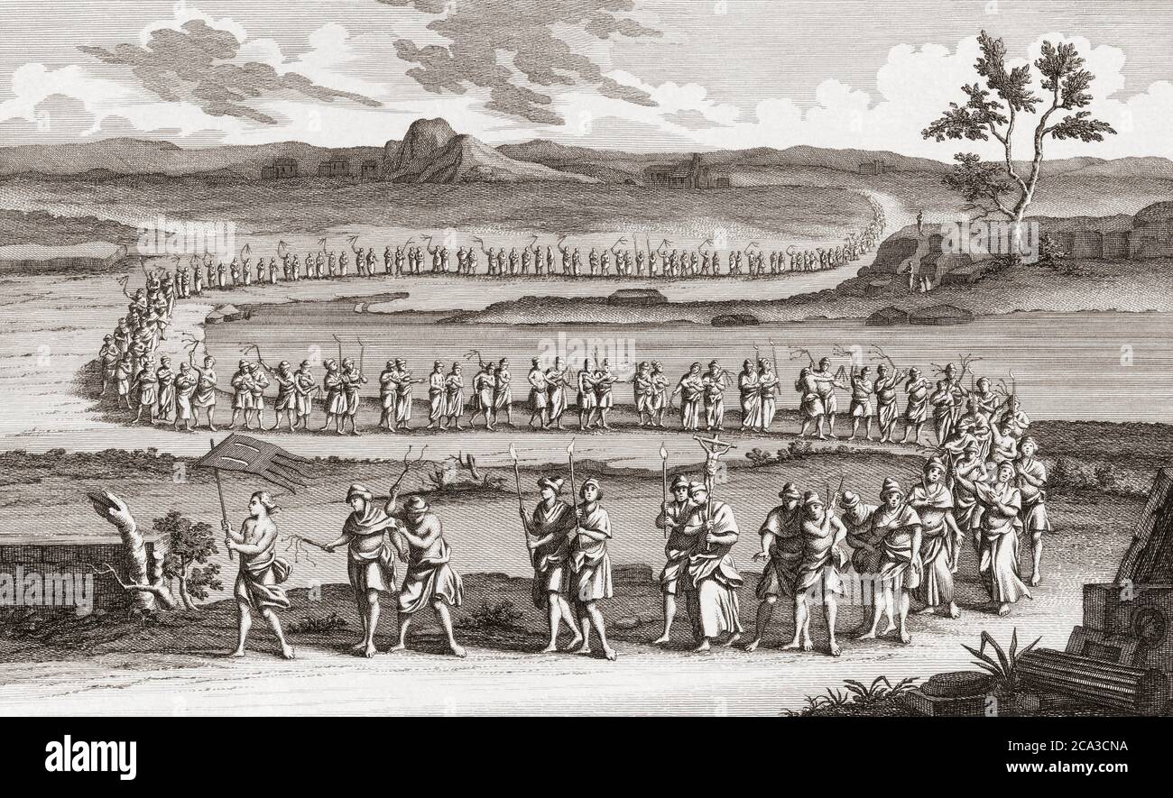 Procesión de los flagelantes. La práctica del flagelantismo fue prevalente en el siglo 14, tal vez en respuesta a la muerte Negra. Desde un grabado por Foto de stock