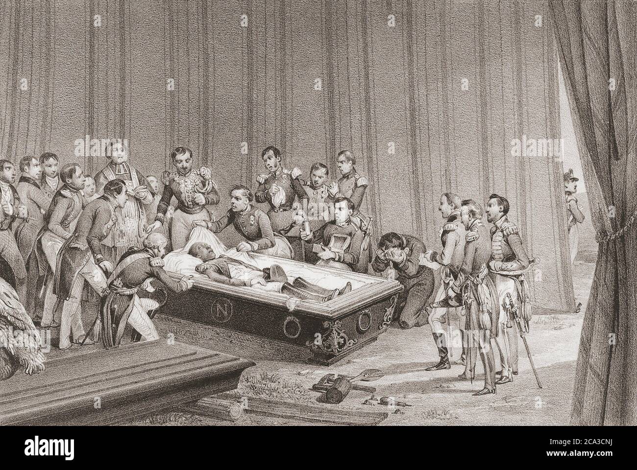El cuerpo bien conservado de Napoleón reveló cuando su ataúd fue abierto en Santa Elena en 1840 antes de que sus restos fueran devueltos a Francia. Lo había hecho Foto de stock