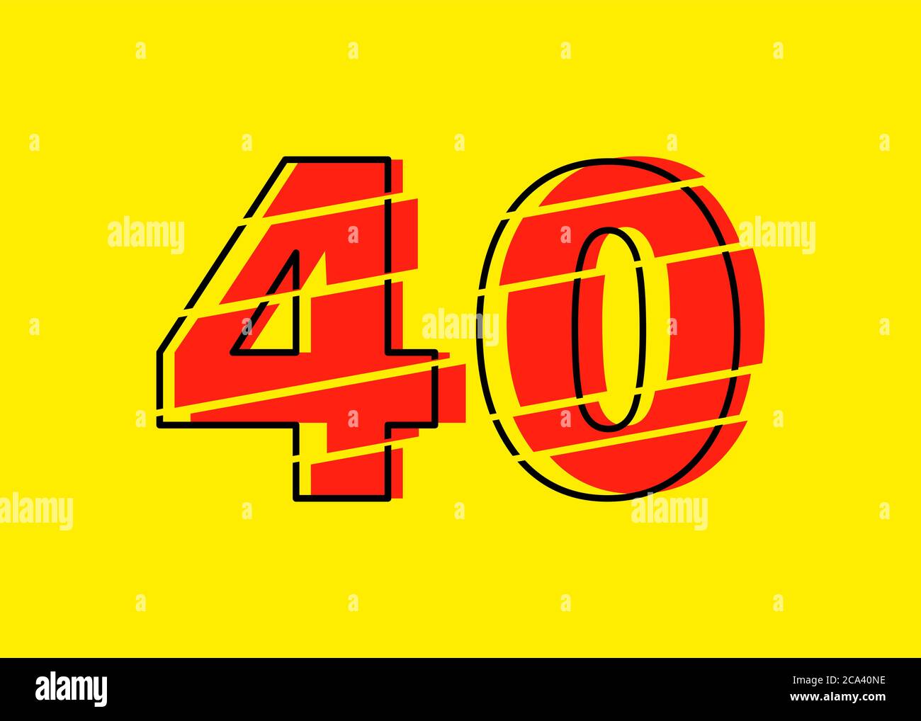 Glitch Modern Red 40 número Diseño vectorial Ilustración. Vector