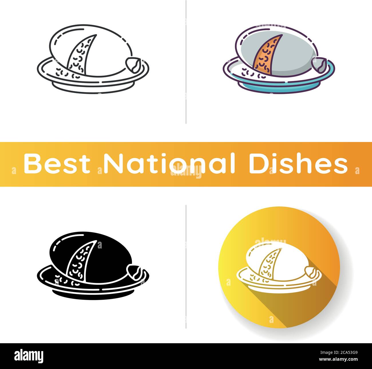 Icono de Haggis. Comida escocesa sabrosa. Receta nacional de pudín. Plato cocinado en el estómago animal. Receta con hígado de oveja y pulmones. Lineal negro y RGB col Ilustración del Vector