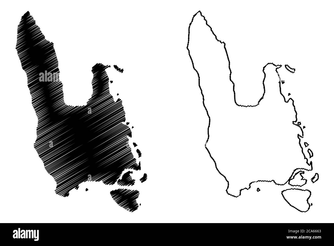 Mapa de la provincia de Salma (República de Vanuatu, archipiélago) ilustración vectorial, scribble sketch Espiritu Santo, mapa de la isla de Malo Ilustración del Vector