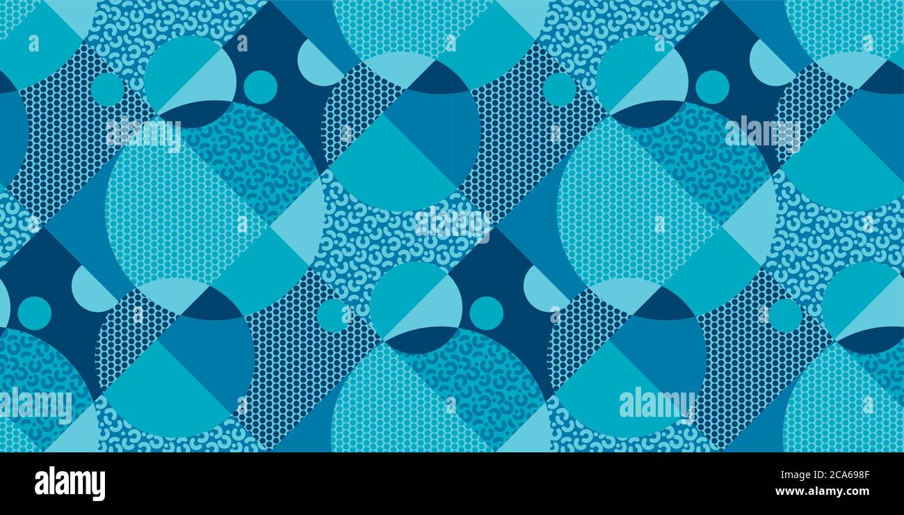 Invierno deporte abstracto azul geométrico sin costuras patrón. Círculo decorativo texturizado y triángulos rapport para fondo, envoltura, tela, tela, envoltura, s Ilustración del Vector