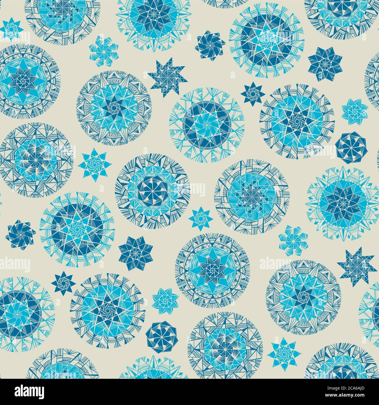 Diseño sin costuras de copos de nieve de color azul clásico para fondo, tela, tela, envoltura, superficie, tela y estampado. Azul tradicional estilo folklórico invierno Ilustración del Vector