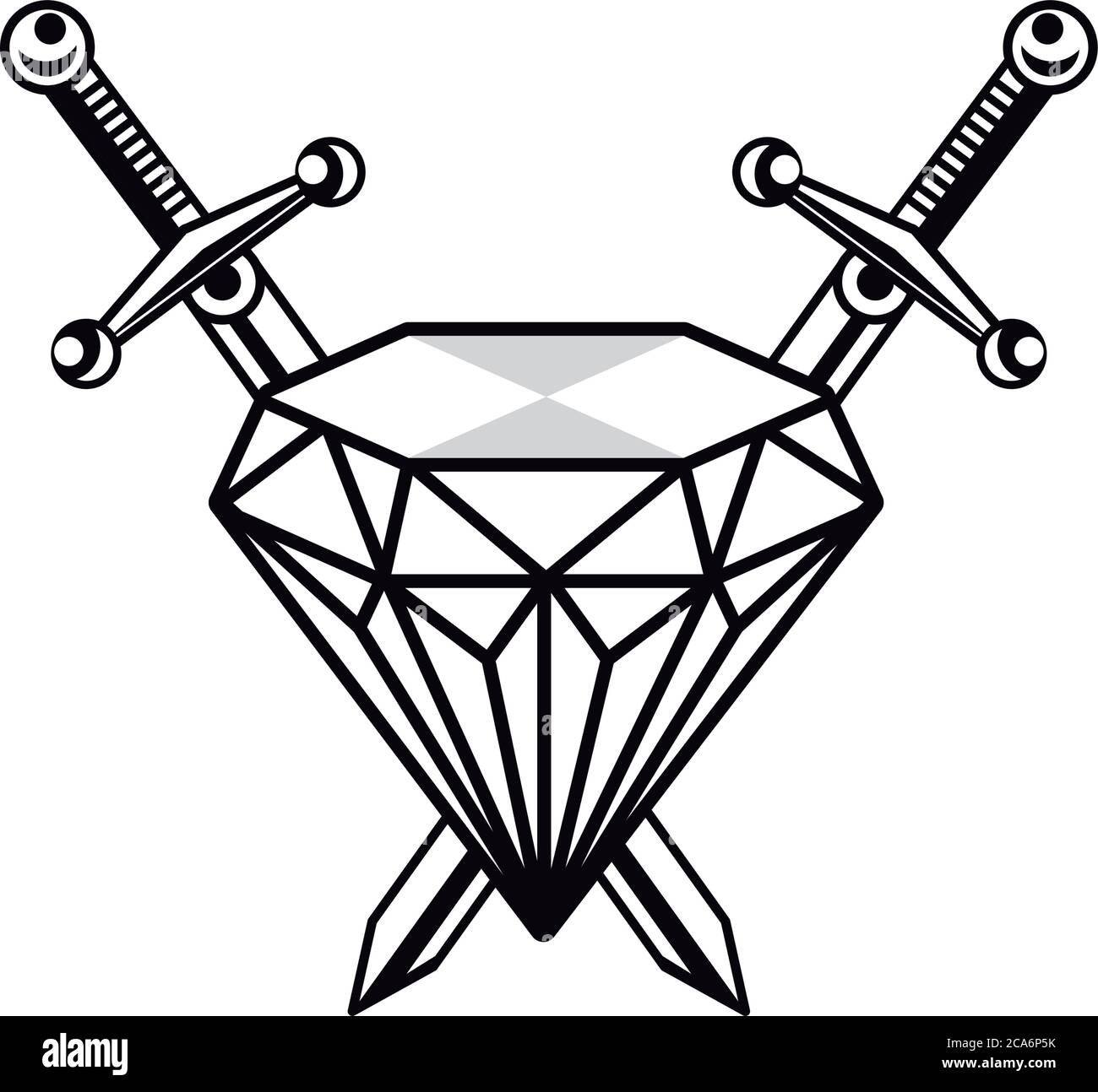 espadas armas cruzadas con el diamante tatuaje arte icono ilustración vector diseño Imagen Vector de stock - Alamy