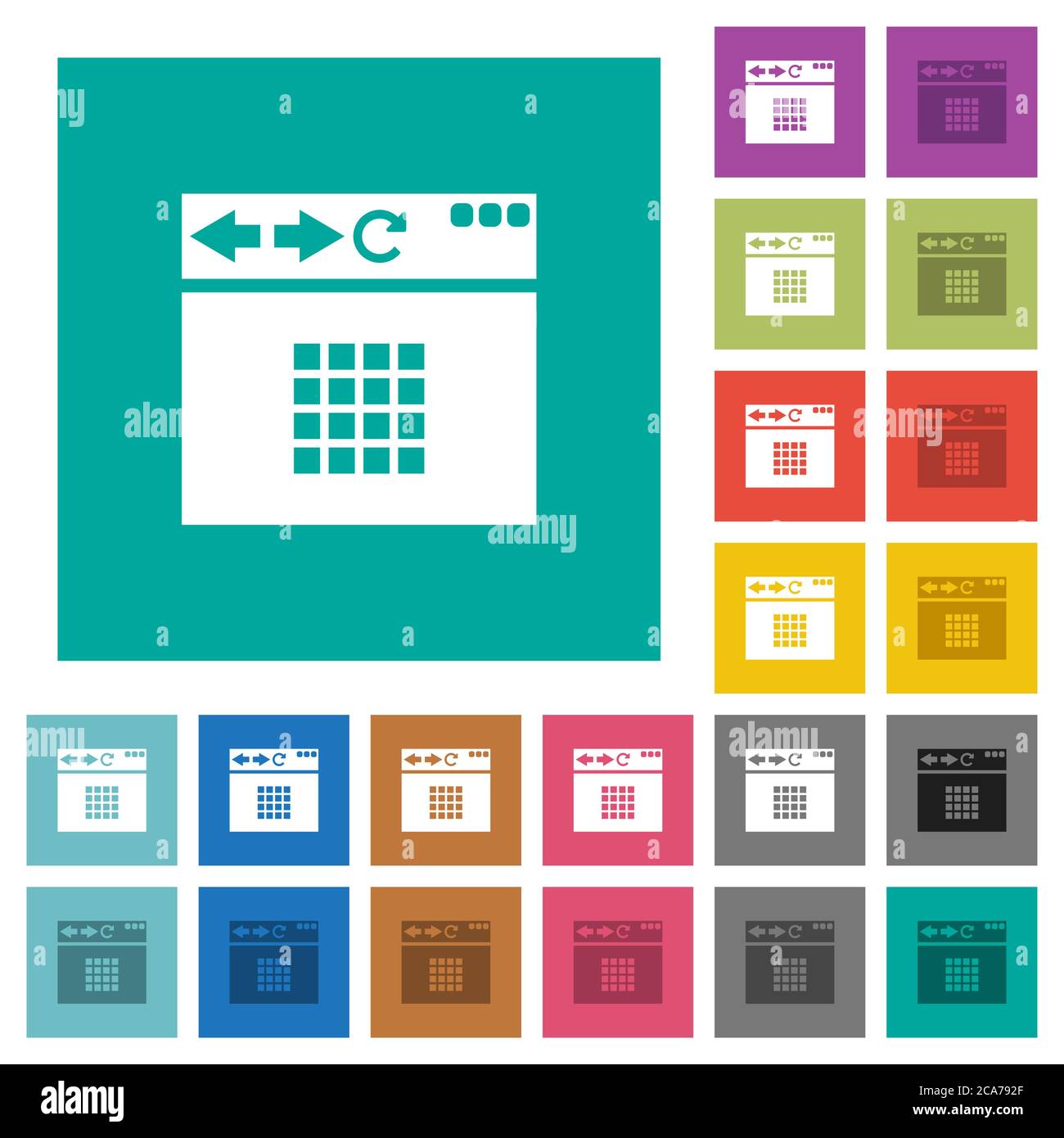 Pantalla de inicio del navegador iconos planos de varios colores sobre  fondos cuadrados. Se incluyen variaciones de iconos blancos y oscuros para  los efectos activos o de desplazamiento Imagen Vector de stock -