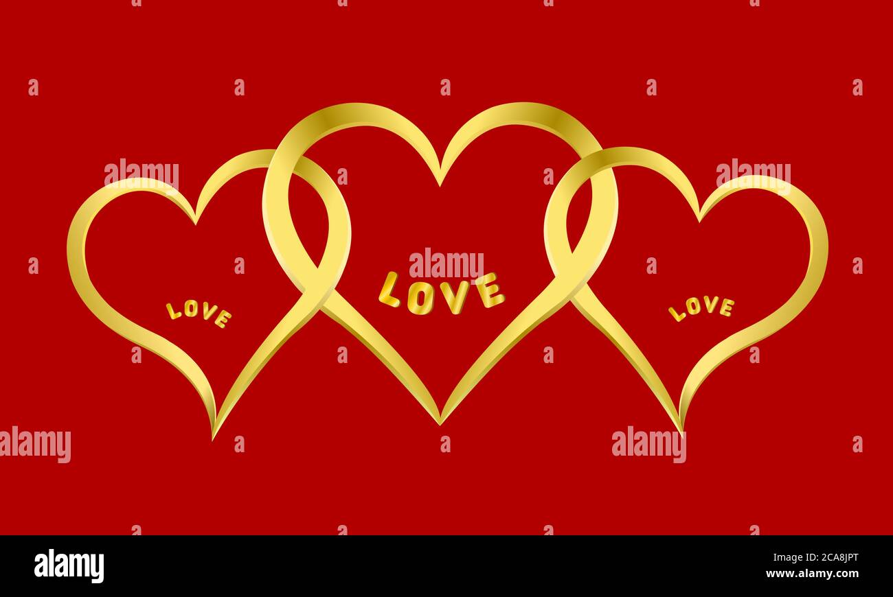 Tres Corazones De Oro Adyacentes Amor Creativo Para El Vector De Diseno De Logotipo Ilustracion Poliamoria Fotografia De Stock Alamy