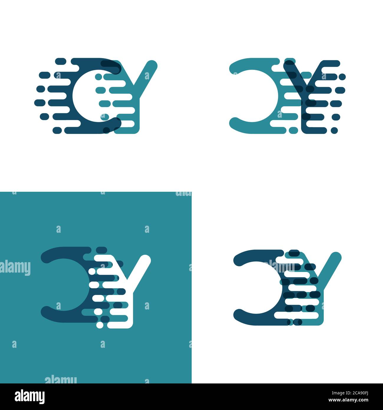 Logotipo de letras CY con velocidad de acento en verde claro y azul