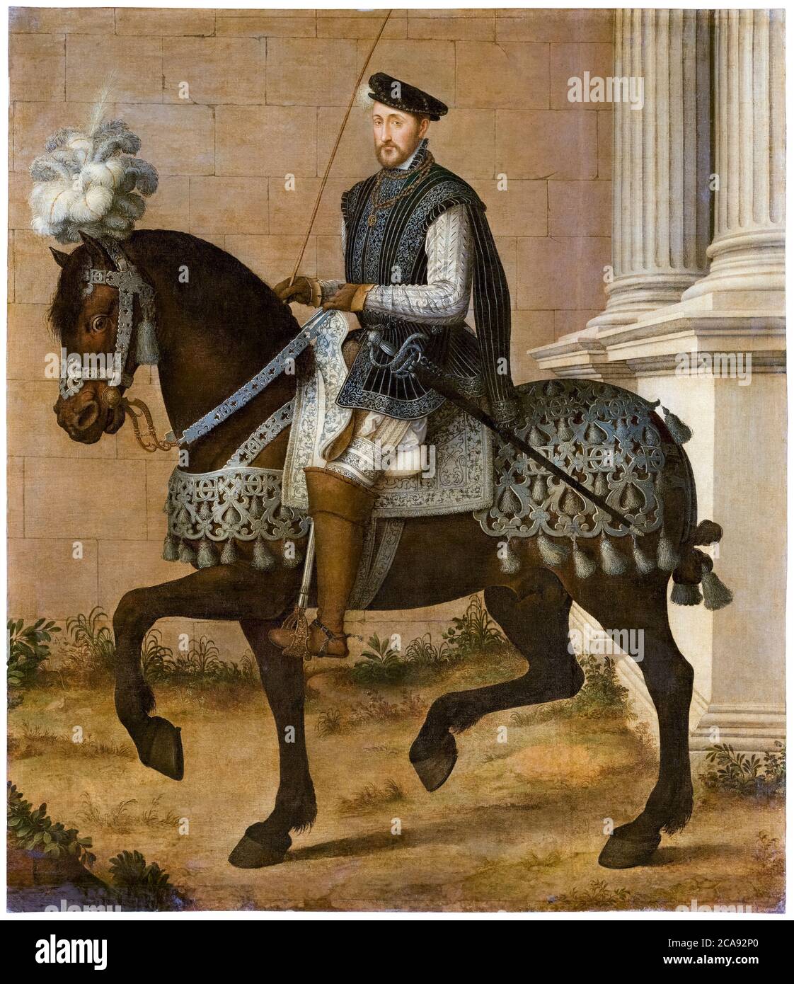 Enrique II (1519-1559), Rey de Francia, retrato ecuestre por Taller de François Clouet, alrededor de 1540 Foto de stock