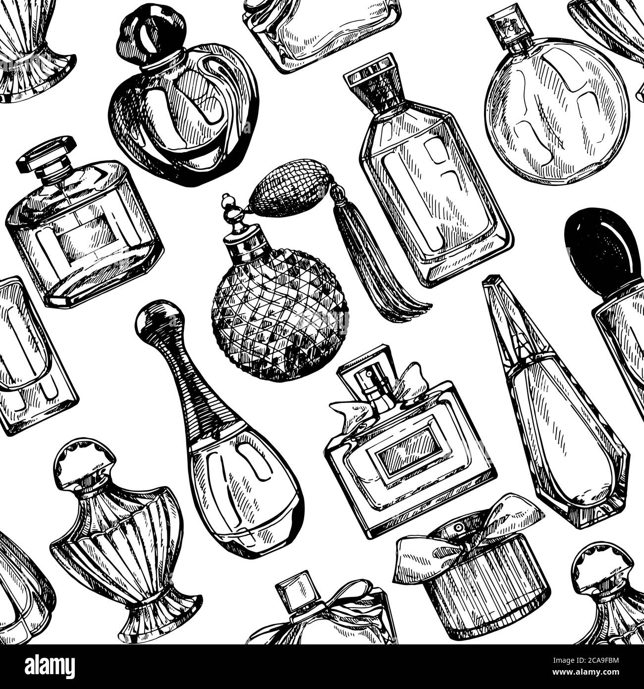 Patrón sin costuras de botellas de perfume de estilo bosquejo dibujadas a  mano aisladas sobre fondo blanco. Ilustración vectorial Imagen Vector de  stock - Alamy