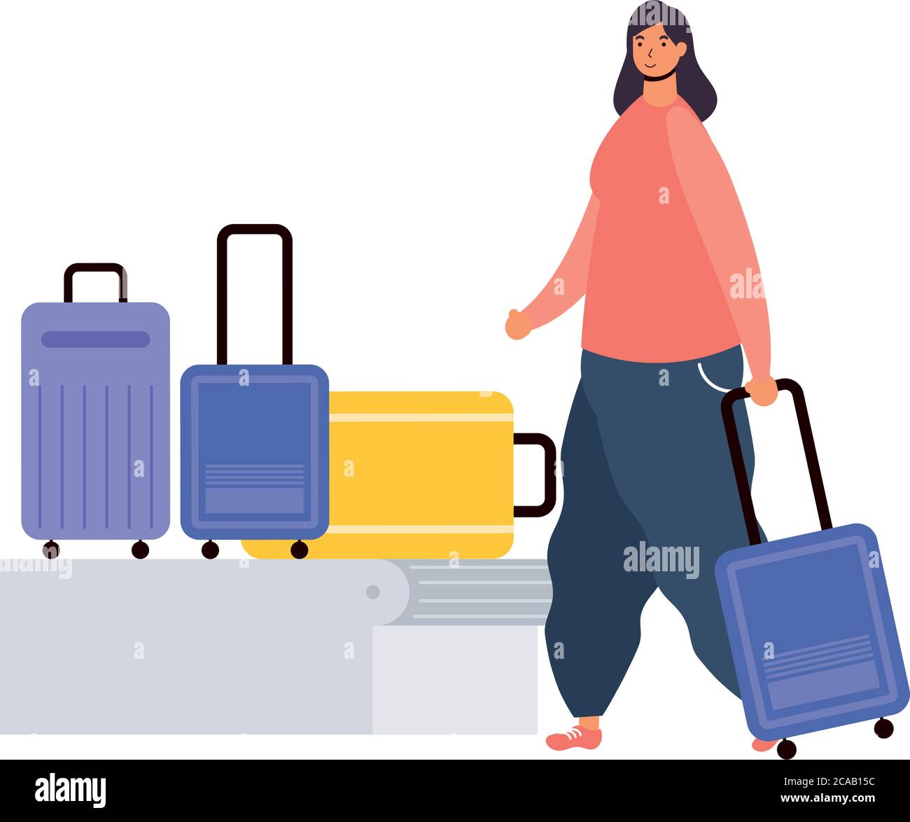 mujer joven viajero con maletas en banda de transporte vector ilustración  diseño Imagen Vector de stock - Alamy
