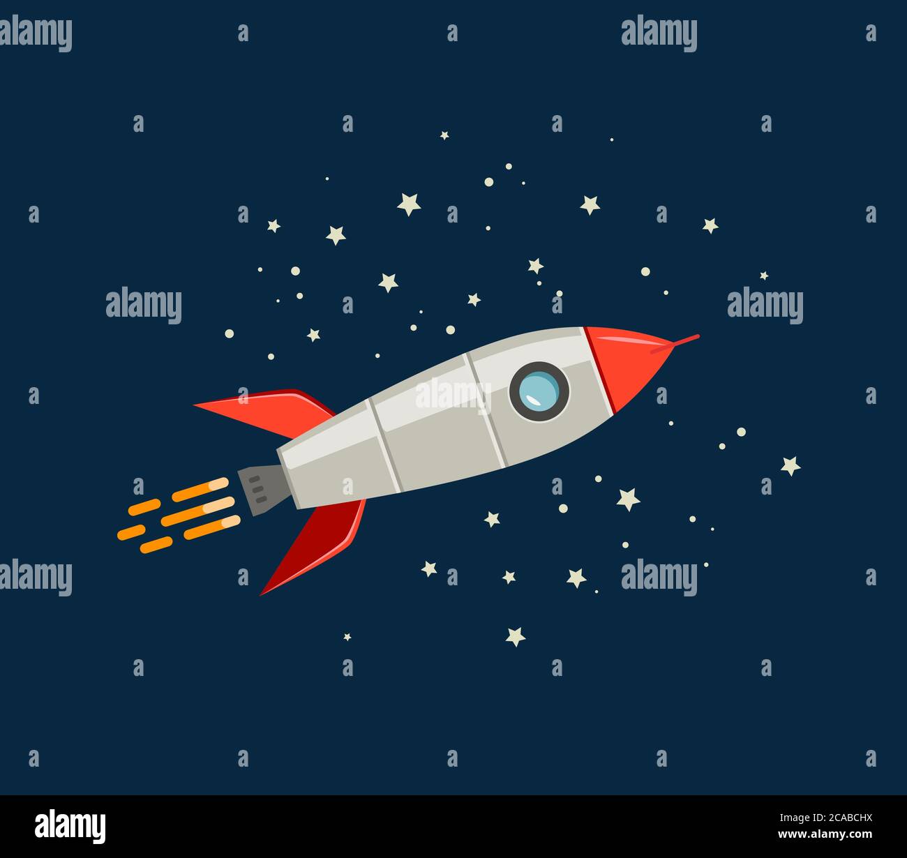 Cohete espacial barco de dibujos animados. Nave espacial, concepto de nave espacial Ilustración del Vector