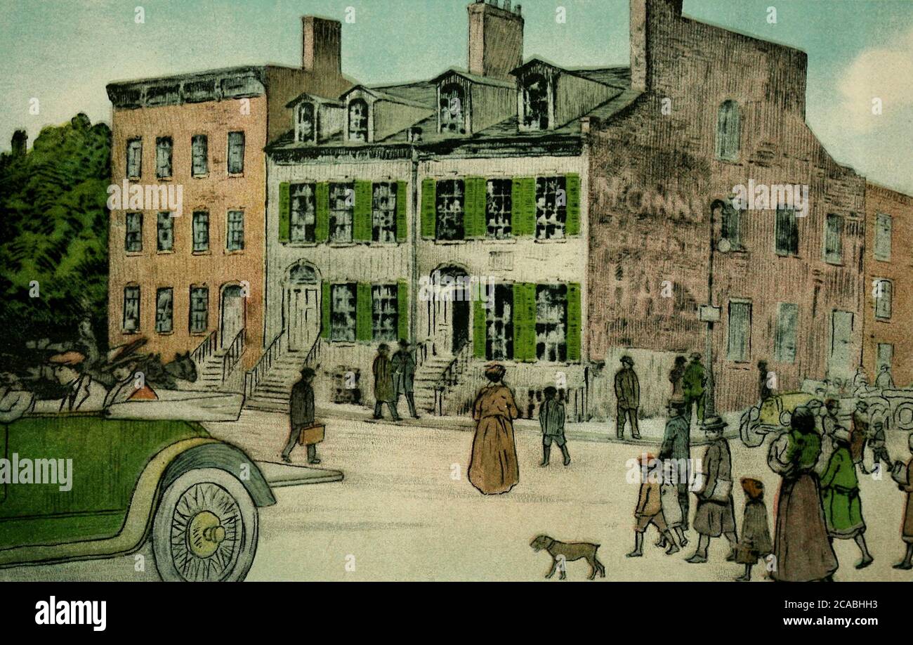 Residencia del Presidente Monroe en Nueva York hasta su muerte en 1831. Esquina de las calles Prince y Lafayette, alrededor de 1920 Foto de stock