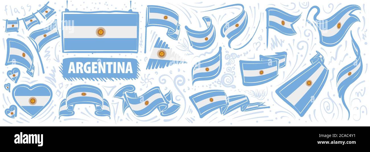 Vector conjunto de la bandera nacional de Argentina en varios diseños  creativos Imagen Vector de stock - Alamy