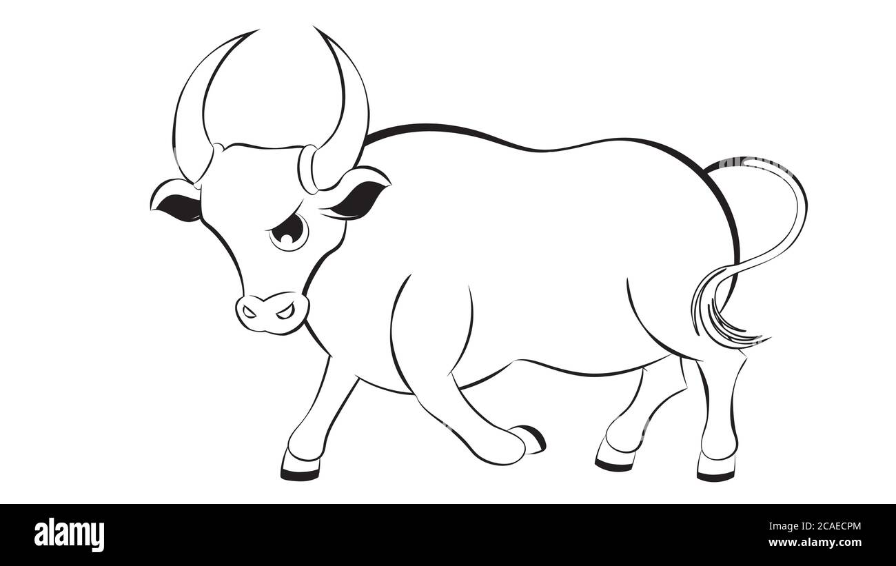 Lindo dibujo de toro de dibujos animados en blanco y negro Imagen Vector de  stock - Alamy