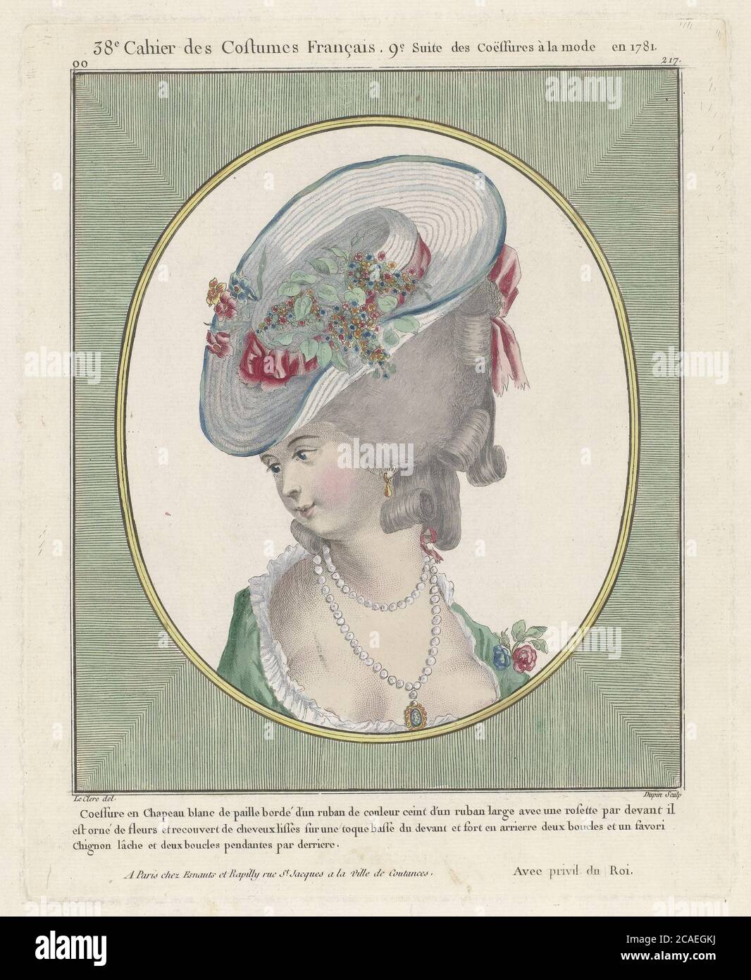 Coeffure en White Hat, Dupin, después de Pierre Thomas Le Clerc, 1781 años Foto de stock