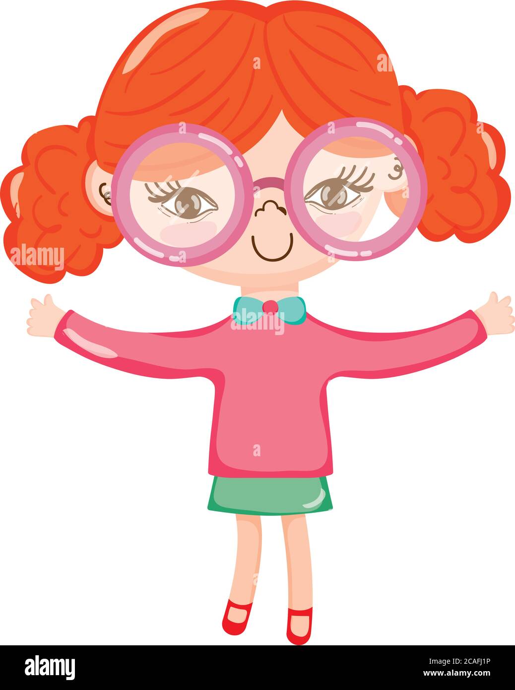 pequeña chica linda con gafas grandes dibujos animados icono aislado diseño  blanco fondo vector ilustración Imagen Vector de stock - Alamy