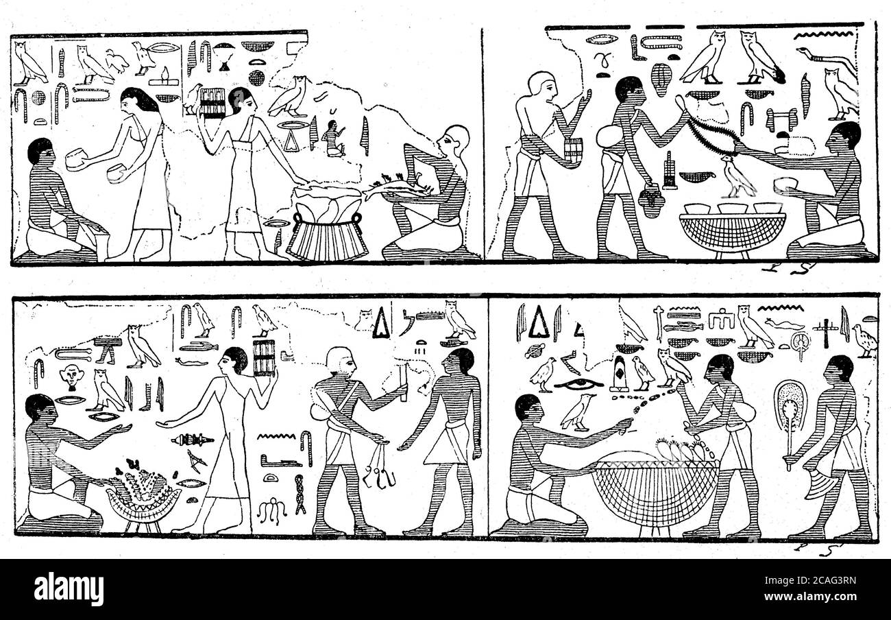 Mercado de intercambio egipcio, representación de una tumba de la XV Dinastía, historia cultural, Egipto / aegyptischer Tauschmarkt, Darstellung aus einem Grab der 15. Dynastie, Kulturgeschichte, aegypten, Historisch, histórica, digital mejora la reproducción de un original del siglo 19 / digitale Reproduktion einer Originalvorlage aus dem 19. Jahrhundert, Foto de stock