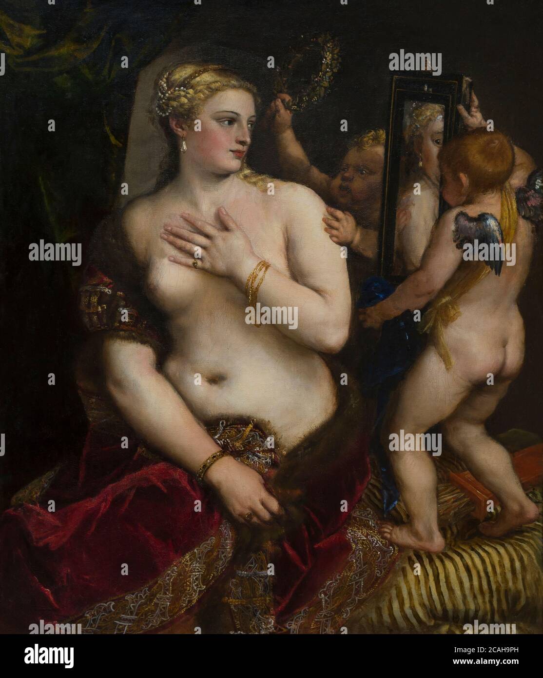 Venus con un espejo, Tiziano, circa 1555, Galería Nacional de Arte, Washington DC, Estados Unidos, América del Norte Foto de stock