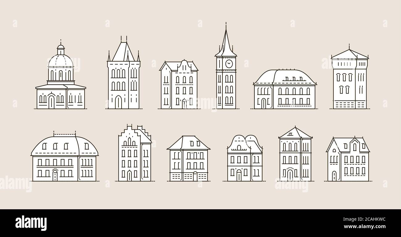 Edificio histórico conjunto de iconos. Arquitectura, concepto de ciudad Ilustración del Vector