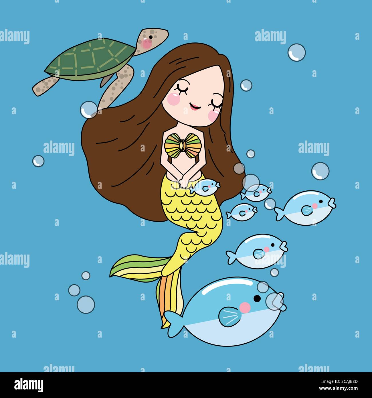 Una linda sirena con animales de mar. Bajo el mar en estilo de dibujos  animados, ilustración vectorial Imagen Vector de stock - Alamy