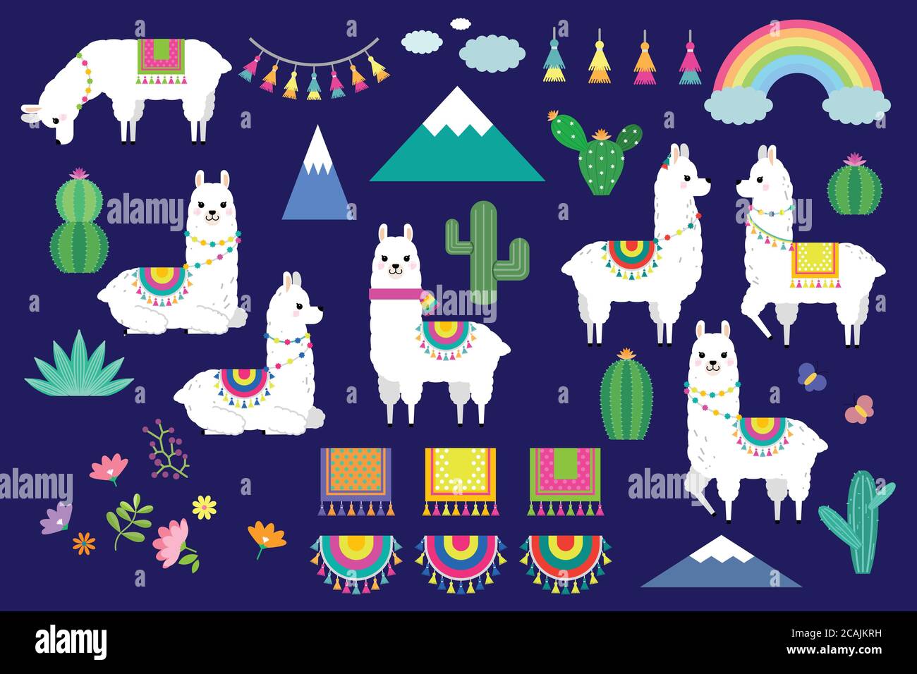 Bonitas llamas, alpacas e ilustraciones de cactus para el diseño de vivero,  póster, saludo, tarjeta de cumpleaños, diseño de ducha de bebé y decoración  de fiesta Imagen Vector de stock - Alamy