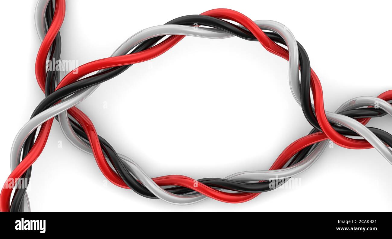 Cable trenzado. Trenzados entre los cables rojo, negro y blanco.  Ilustración 3D Fotografía de stock - Alamy