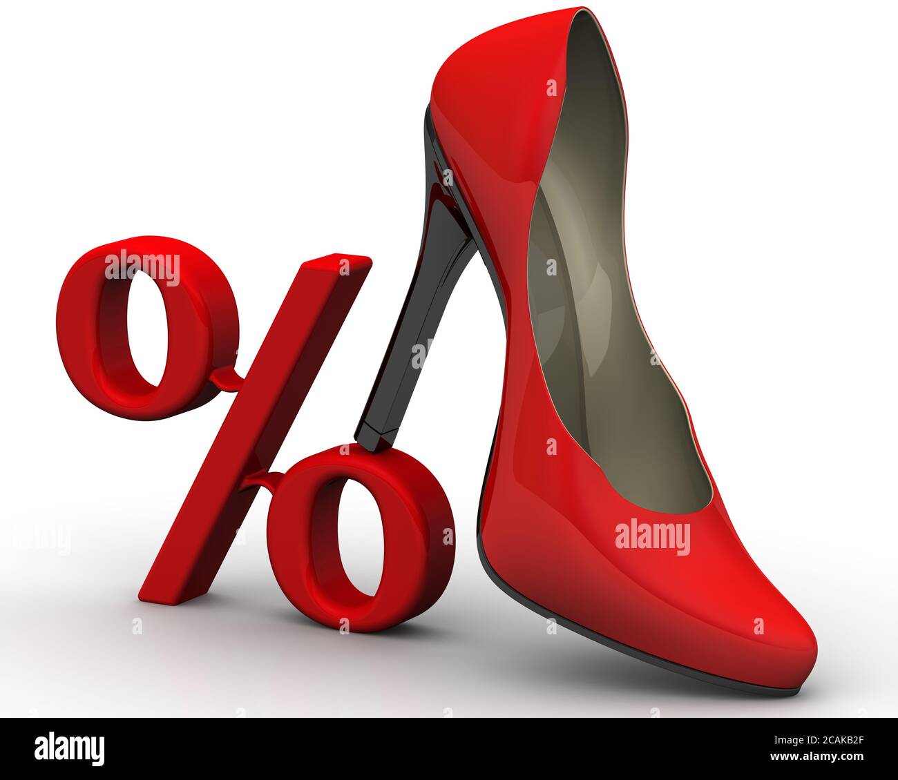 Descuento en la compra de zapatos para mujer. Símbolo de porcentaje rojo  para zapatos de tacón alto para mujer. Ilustración 3D Fotografía de stock -  Alamy