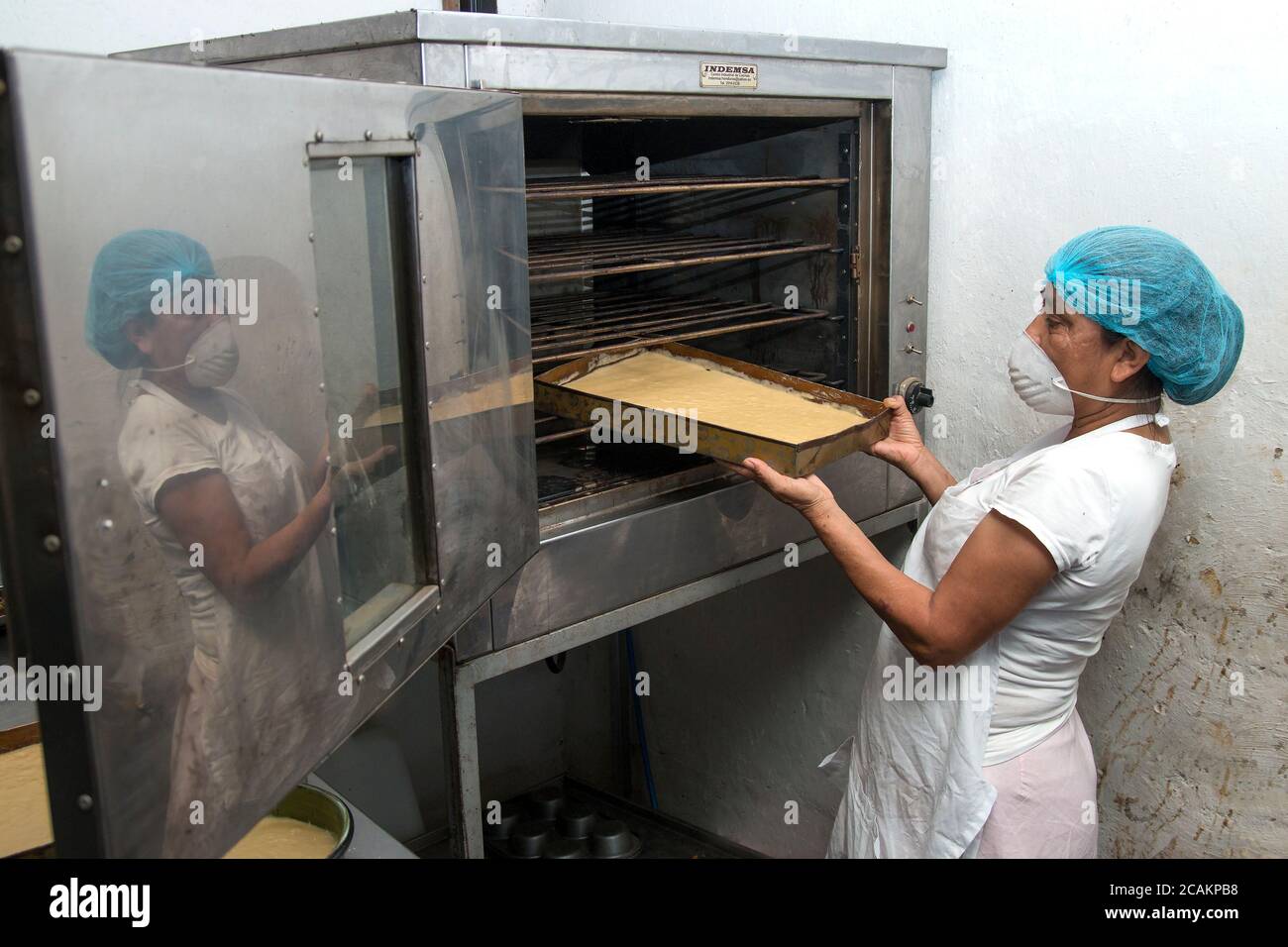 Una mujer cocinando pan en un horno eléctrico Fotografía de stock - Alamy