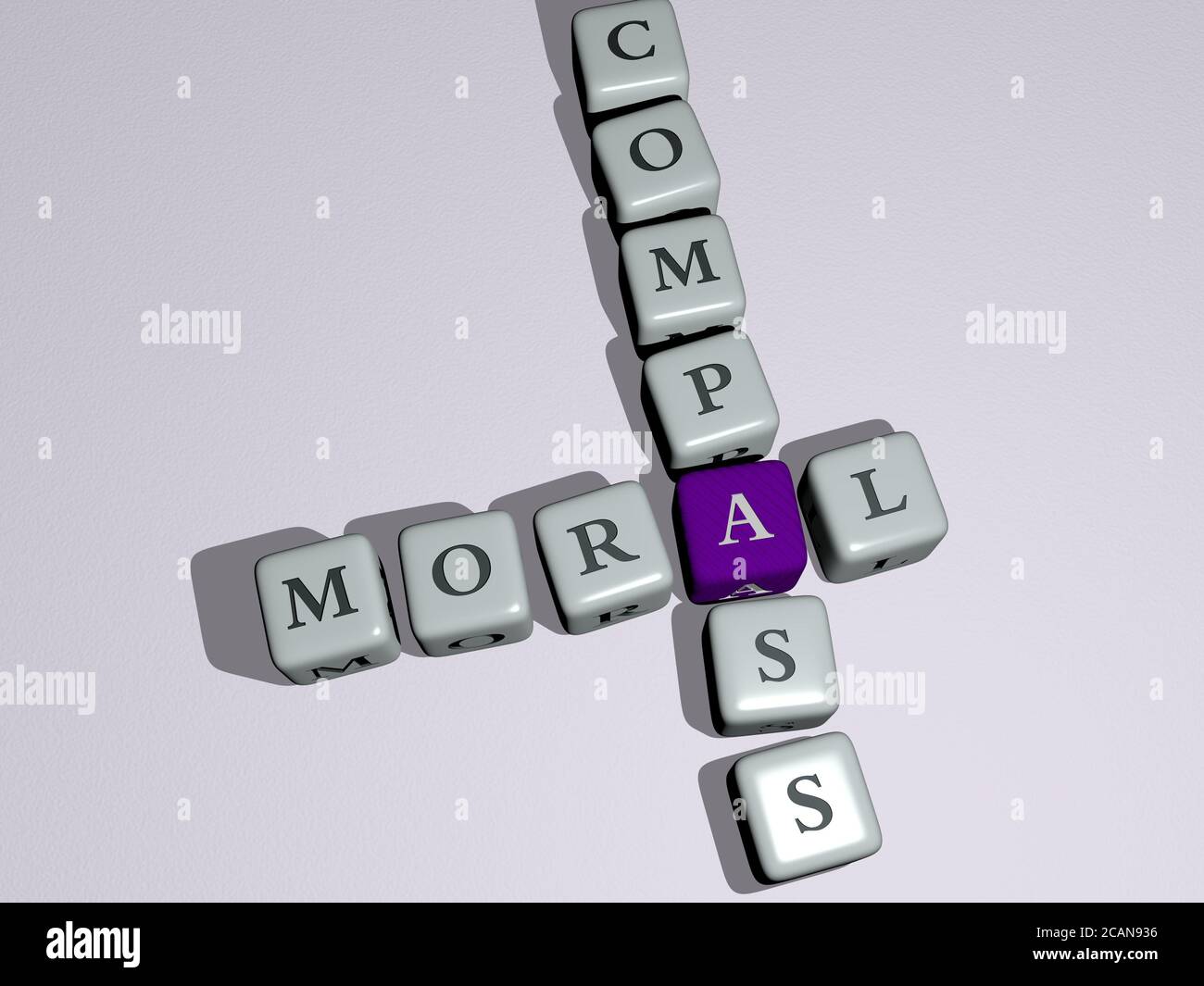 brújula moral crucigrama con letras cúbicas de dados. Ilustración 3D.  Concepto y ética Fotografía de stock - Alamy