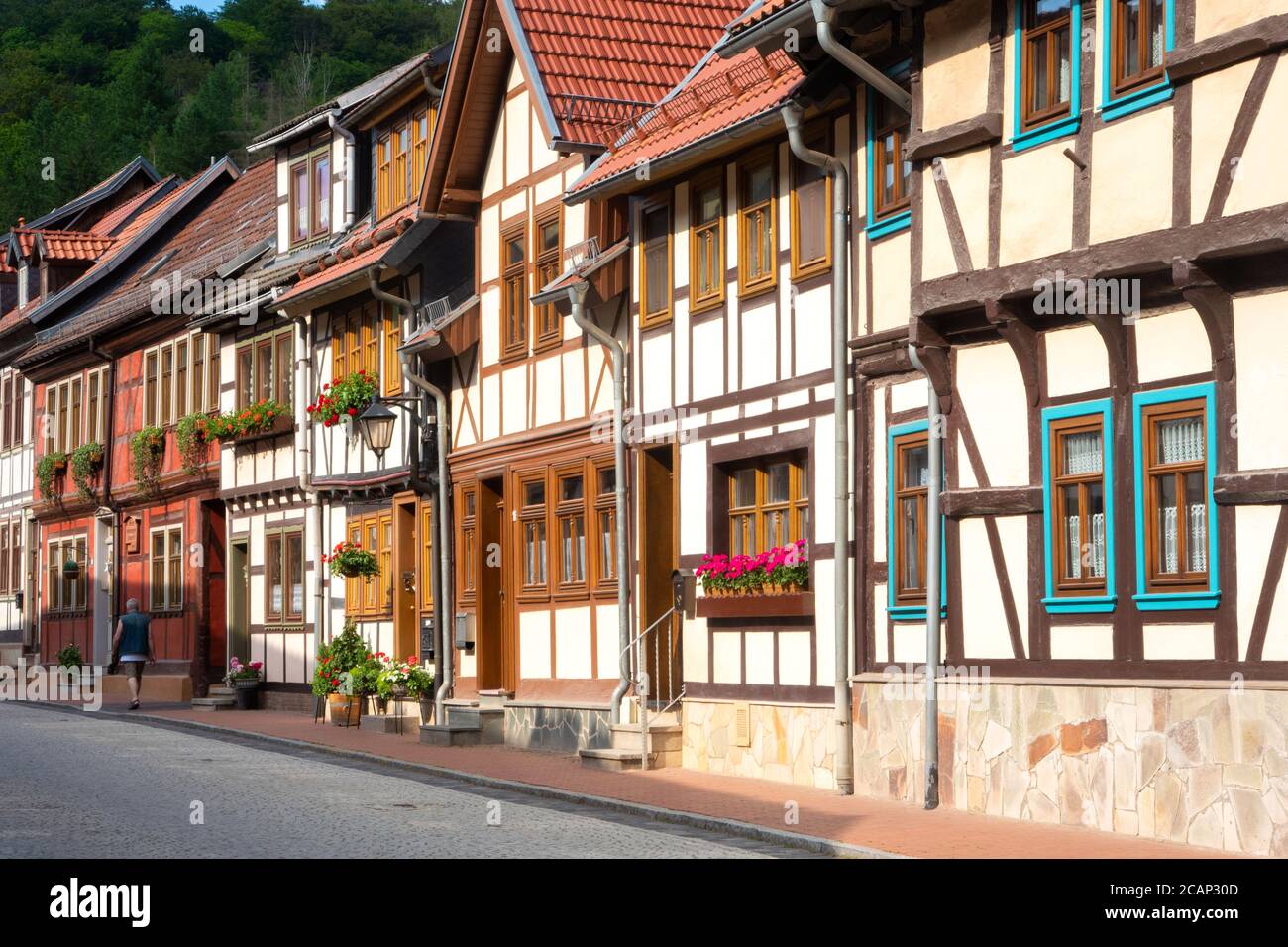 Alemania, Stolberg. La histórica ciudad de Sajonia-Anhalt es famosa por sus casas de entramado de madera Foto de stock